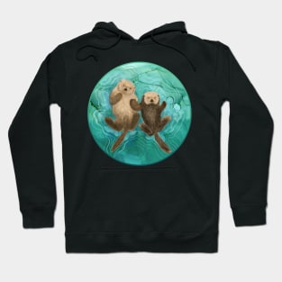 Otters holding hands - mommy and baby Hoodie